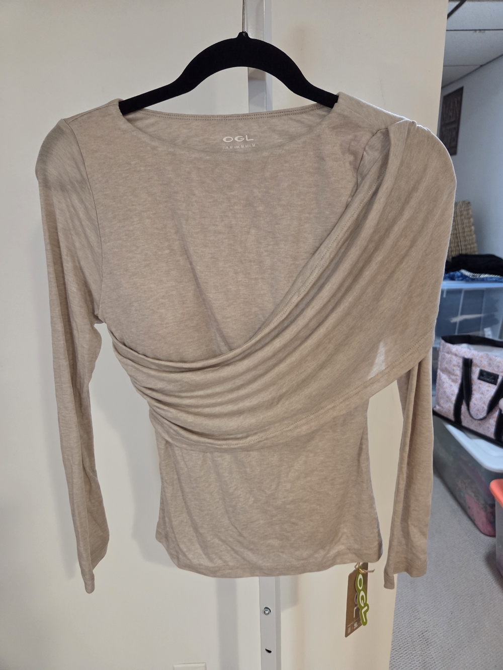 OGL Neutral Beige Draped Long-Sleeve Top